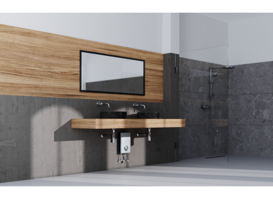 Stiebel Eltron DHC 8 XG tankless water heater, 8kW instant geyser for larger bathrooms, compact and energy-efficient design.