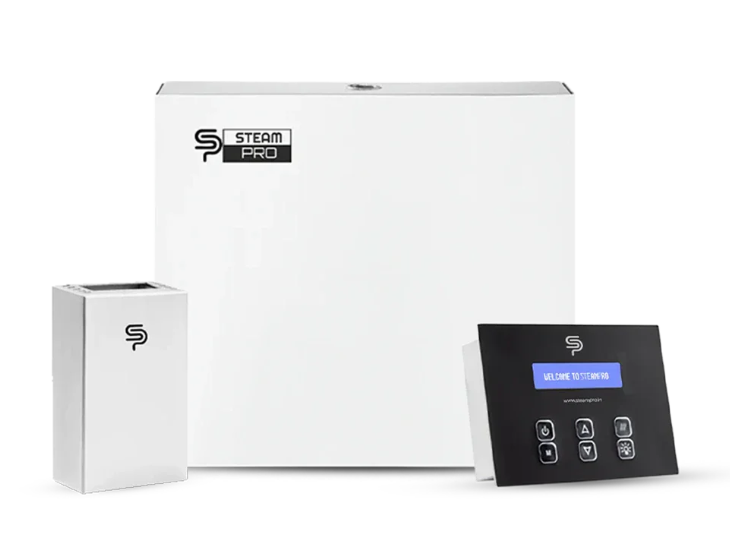 SteamPro 6kW 3-phase steam generator for home steam bath, suitable for 100–150 ft³ commercial and luxury steam room systems.