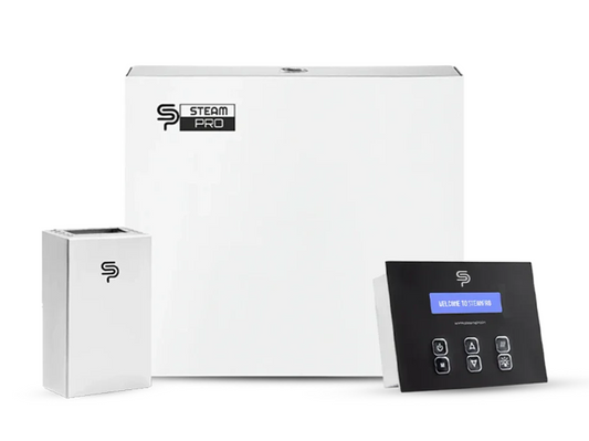 SteamPro 6kW 3-phase steam generator for home steam bath, suitable for 100–150 ft³ commercial and luxury steam room systems.
