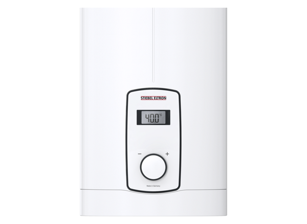 Stiebel Eltron DHB-E 11/13 LCD tankless water heater with digital display, compact instant water heating system for premium bathrooms.