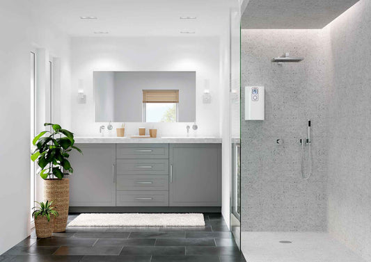 Stiebel Eltron DCE-X 6/8 Premium tankless water heater, modern smart instant water heater for efficient hot water in homes.